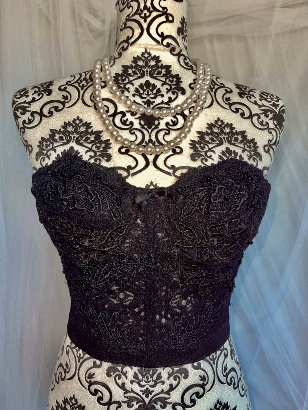 Vintage Gelmart Black Lace Bustier Corset Top 36A
